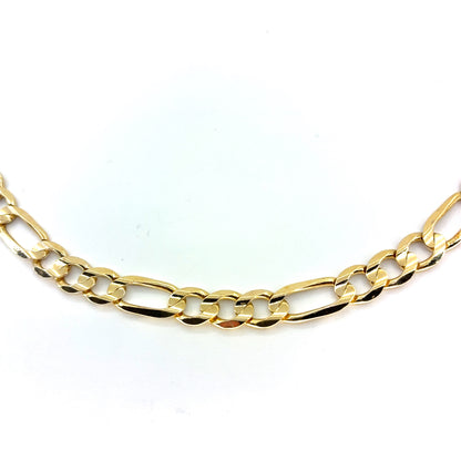 10K Yellow Gold Solid Figaro Necklace | 22 Inches, 6.6mm