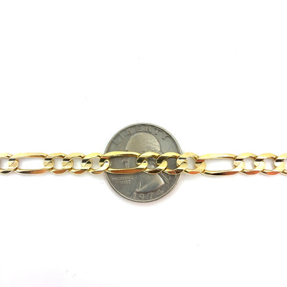 10K Yellow Gold Solid Figaro Necklace | 22 Inches, 6.6mm