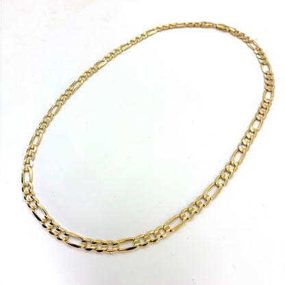 10K Yellow Gold Solid Figaro Necklace | 22 Inches, 6.6mm