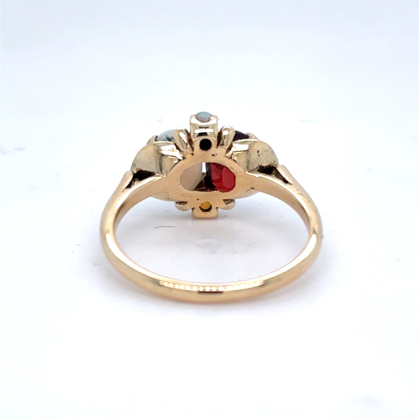 10K Yellow Gold Natural Garnet & Opal Art Deco Toi et Moi Ring | Oval & Round 2.05 TCW, Size 6.5