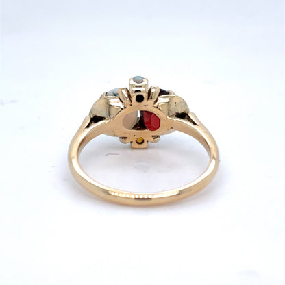 10K Yellow Gold Natural Garnet & Opal Art Deco Toi et Moi Ring | Oval & Round 2.05 TCW, Size 6.5