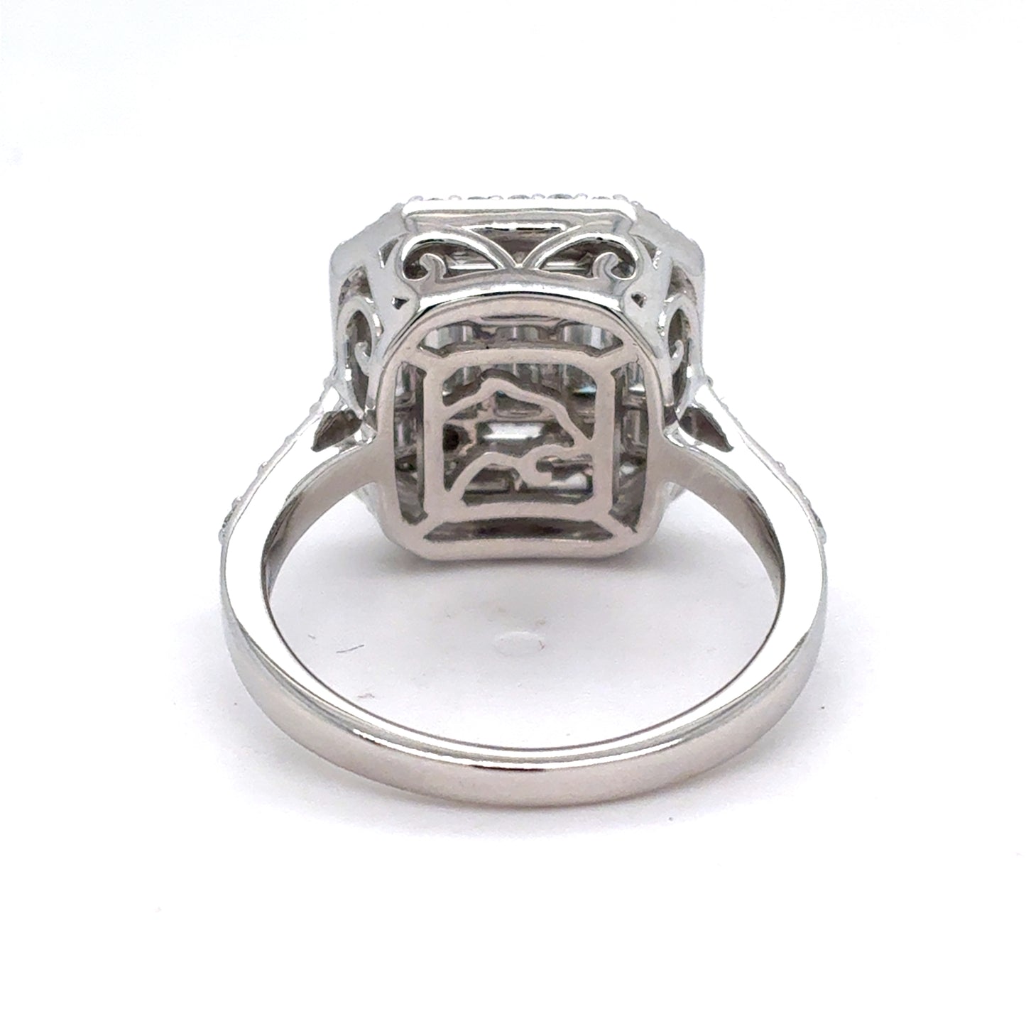 14K White Gold Lab-Grown Diamond Rectangular Cluster Ring | Baguette, Tapered Baguette & Round 1.60 TCW, E-F VVS2-VS1, Size 8