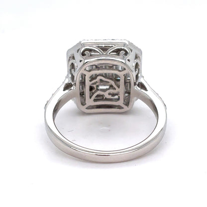 14K White Gold Lab-Grown Diamond Rectangular Cluster Ring | Baguette, Tapered Baguette & Round 1.60 TCW, E-F VVS2-VS1, Size 8
