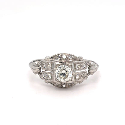 Platinum Natural Diamond Art Deco Ring | Round Brilliant & Single Cut 0.47 TCW, G-J VS1-VVS2, Size 6