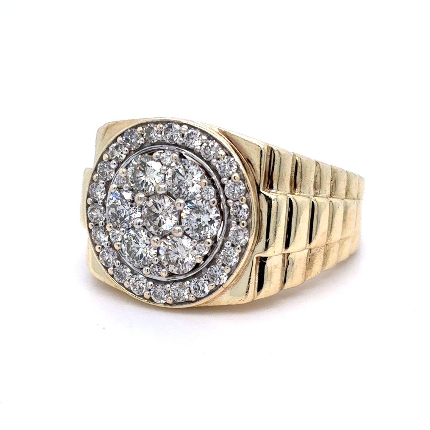 10K Yellow Gold Natural Diamond Rolex Cluster Ring | Round 2.04 TCW, G-H SI2-I1, Size 12.5