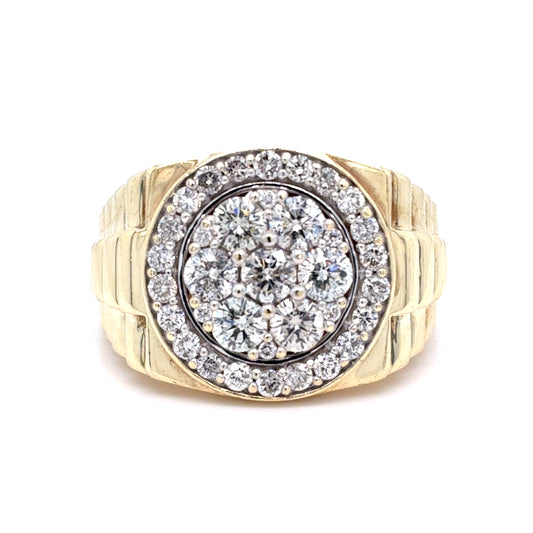 10K Yellow Gold Natural Diamond Rolex Cluster Ring | Round 2.04 TCW, G-H SI2-I1, Size 12.5