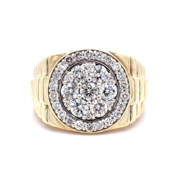 10K Yellow Gold Natural Diamond Rolex Cluster Ring | Round 2.04 TCW, G-H SI2-I1, Size 12.5
