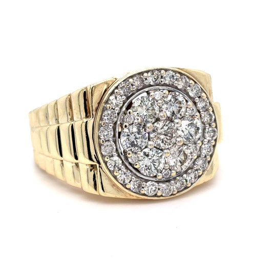 10K Yellow Gold Natural Diamond Rolex Cluster Ring | Round 2.04 TCW, G-H SI2-I1, Size 12.5