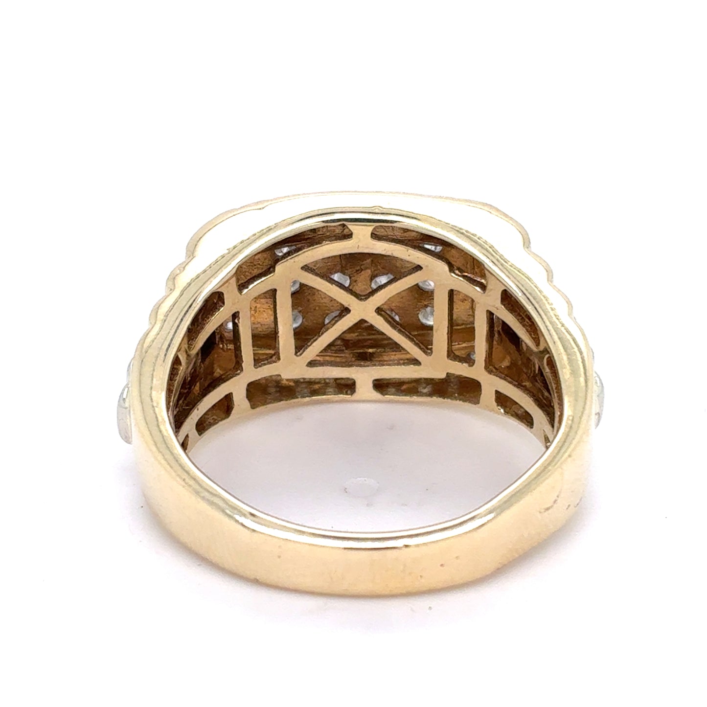10K White & Yellow Gold Natural Diamond Men's Rolex Cluster Ring | Round 0.98 TCW, H-I I1-I2, Size 10.25