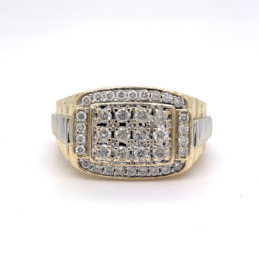 10K White & Yellow Gold Natural Diamond Men's Rolex Cluster Ring | Round 0.98 TCW, H-I I1-I2, Size 10.25
