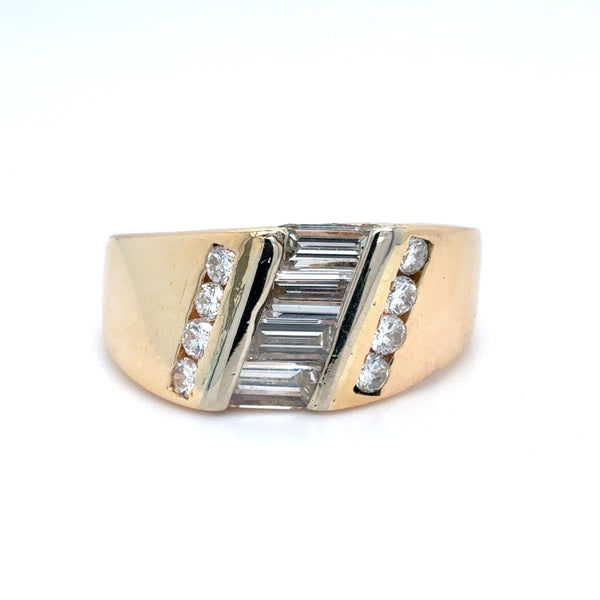 14K Yellow Gold Natural Diamond Two-Tone Channel Set Men's Ring | Round & Baguette 1.14 TCW, G VS1-SI1, Size 8