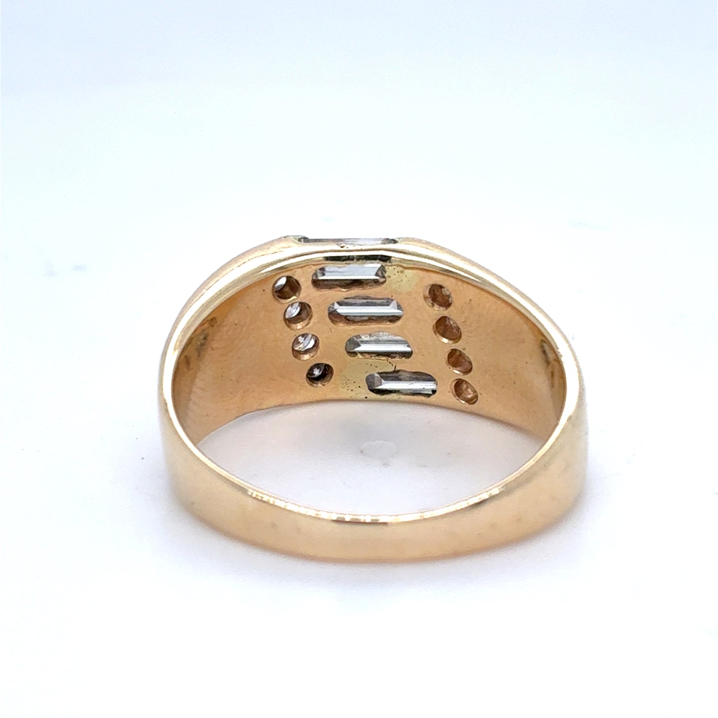 14K Yellow Gold Natural Diamond Two-Tone Channel Set Men's Ring | Round & Baguette 1.14 TCW, G VS1-SI1, Size 8