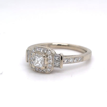 14K White Gold Natural Diamond Princess Cut Halo Engagement Ring | Princess & Round 0.68 TCW, G-H VS2-SI1, Size 7