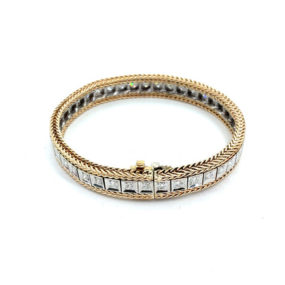 14K Two Tone Gold Natural Diamond Square Link Bracelet | Round 2.00 TCW, F-G VS2-SI1