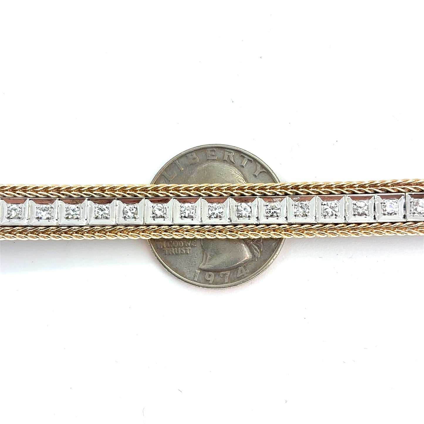 14K Two Tone Gold Natural Diamond Square Link Bracelet | Round 2.00 TCW, F-G VS2-SI1