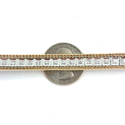 14K Two Tone Gold Natural Diamond Square Link Bracelet | Round 2.00 TCW, F-G VS2-SI1