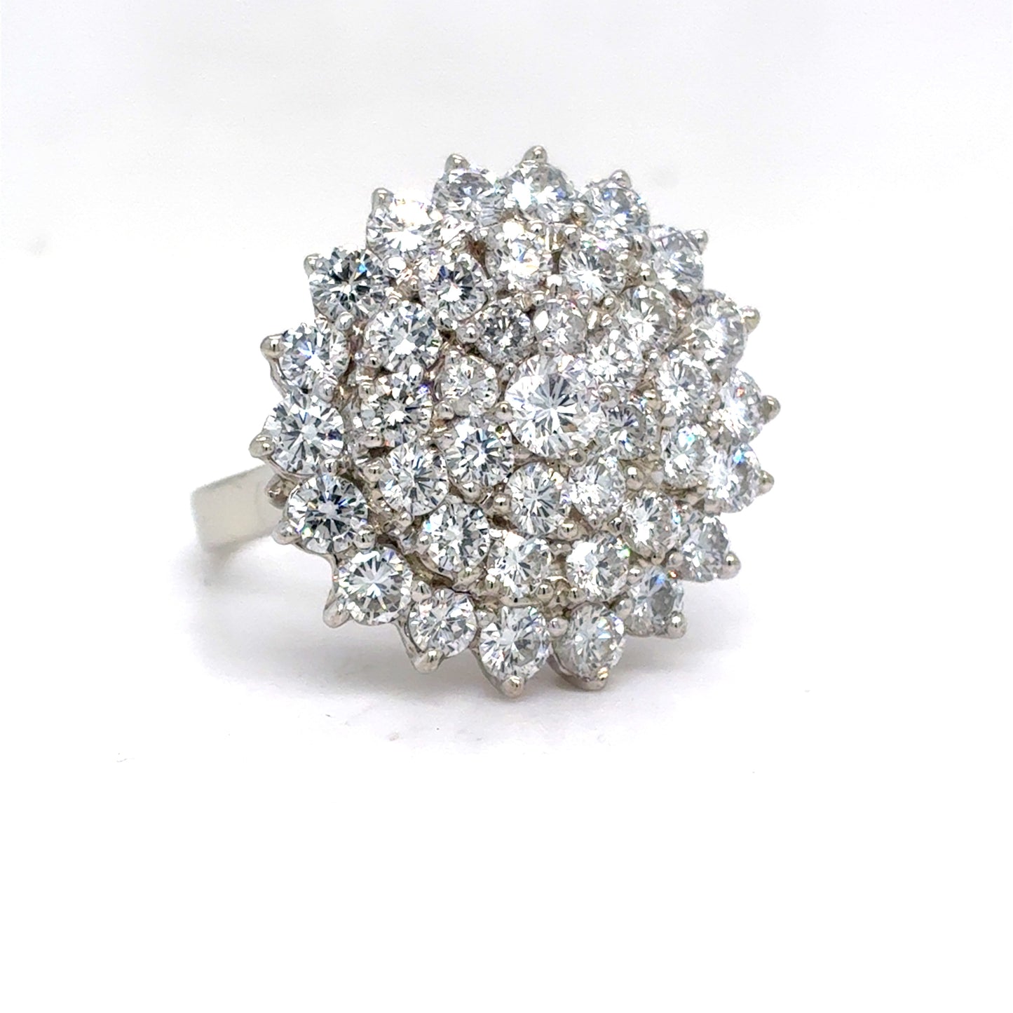 10K White Gold Natural Diamond Cluster Cocktail Ring | Round Brilliant 3.09 TCW, H-I SI1-SI2, Size 7
