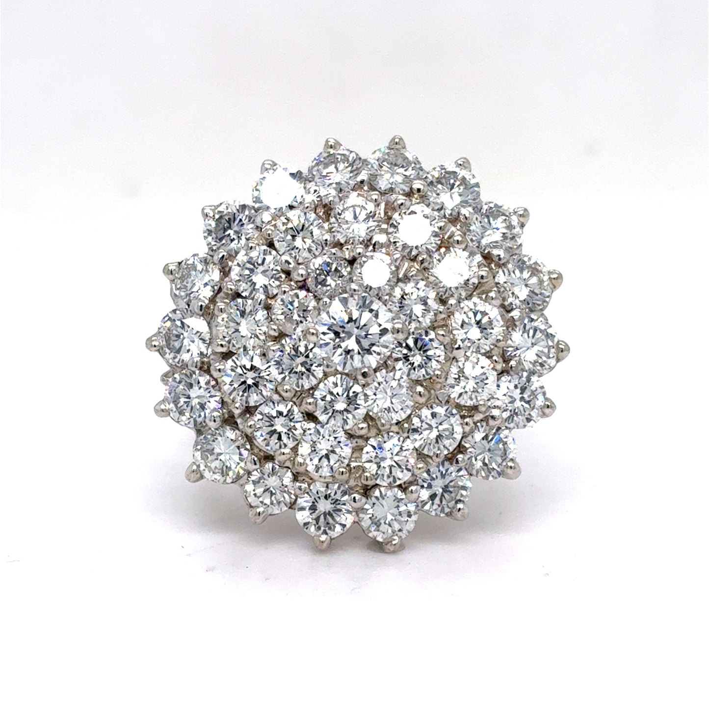 10K White Gold Natural Diamond Cluster Cocktail Ring | Round Brilliant 3.09 TCW, H-I SI1-SI2, Size 7
