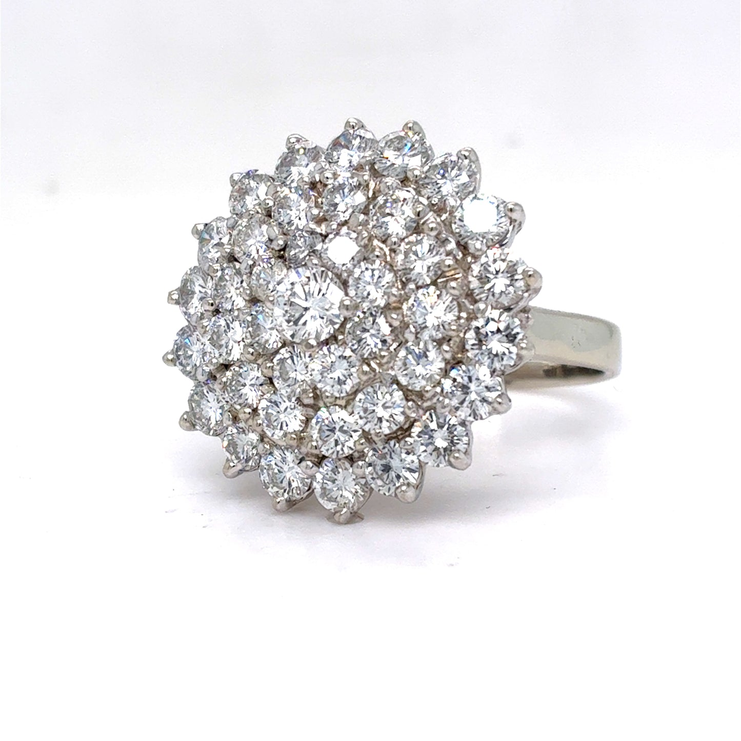10K White Gold Natural Diamond Cluster Cocktail Ring | Round Brilliant 3.09 TCW, H-I SI1-SI2, Size 7