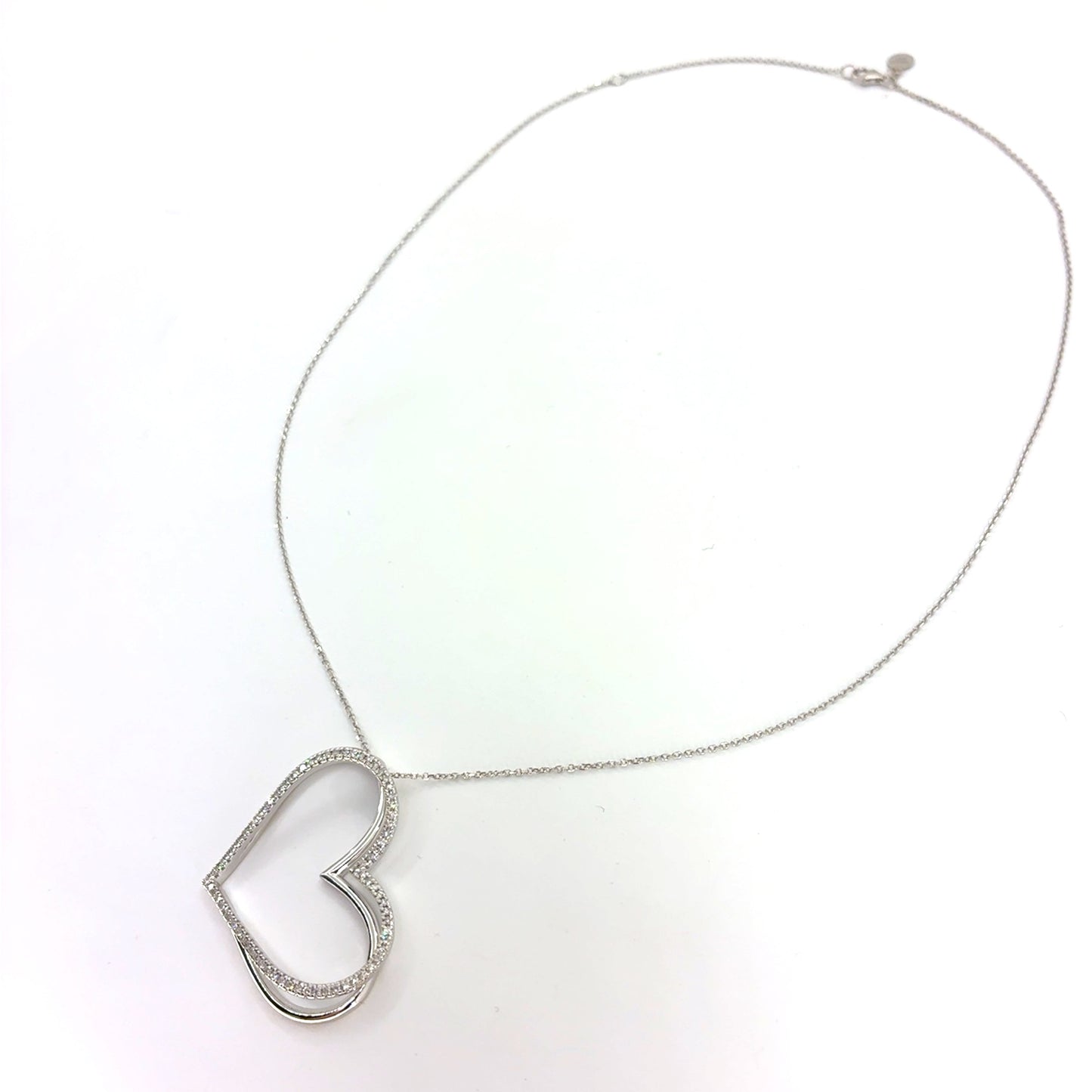 10K White Gold Vera Wang Large Heart Pendant Necklace | 18 Inches, 0.5 CTW Diamonds