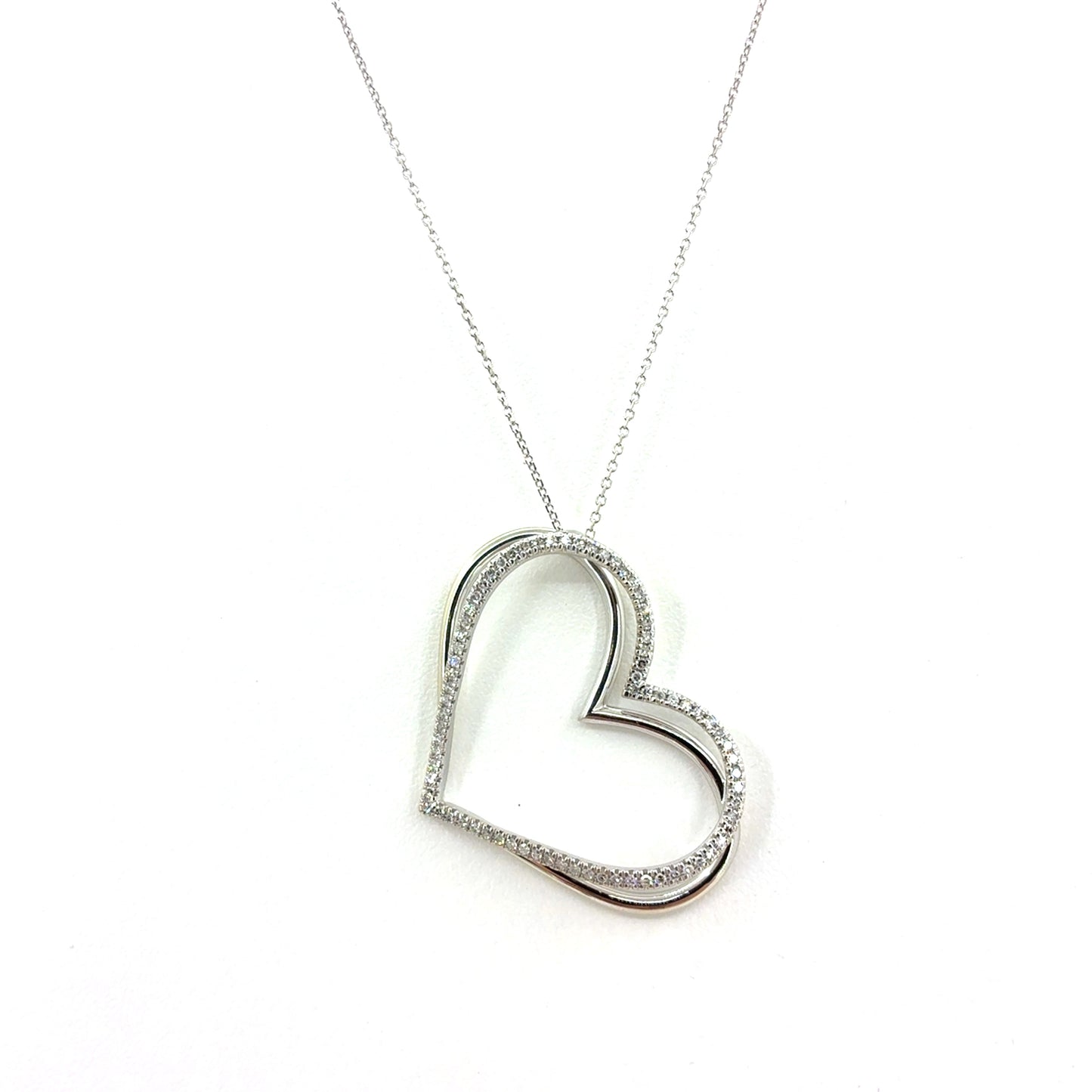 10K White Gold Vera Wang Large Heart Pendant Necklace | 18 Inches, 0.5 CTW Diamonds