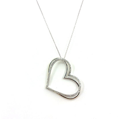 10K White Gold Vera Wang Large Heart Pendant Necklace | 18 Inches, 0.5 CTW Diamonds