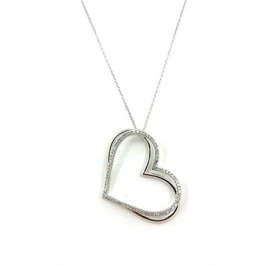 10K White Gold Vera Wang Large Heart Pendant Necklace | 18 Inches, 0.5 CTW Diamonds