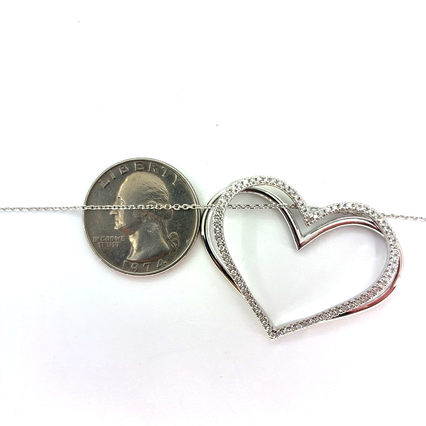 10K White Gold Vera Wang Large Heart Pendant Necklace | 18 Inches, 0.5 CTW Diamonds