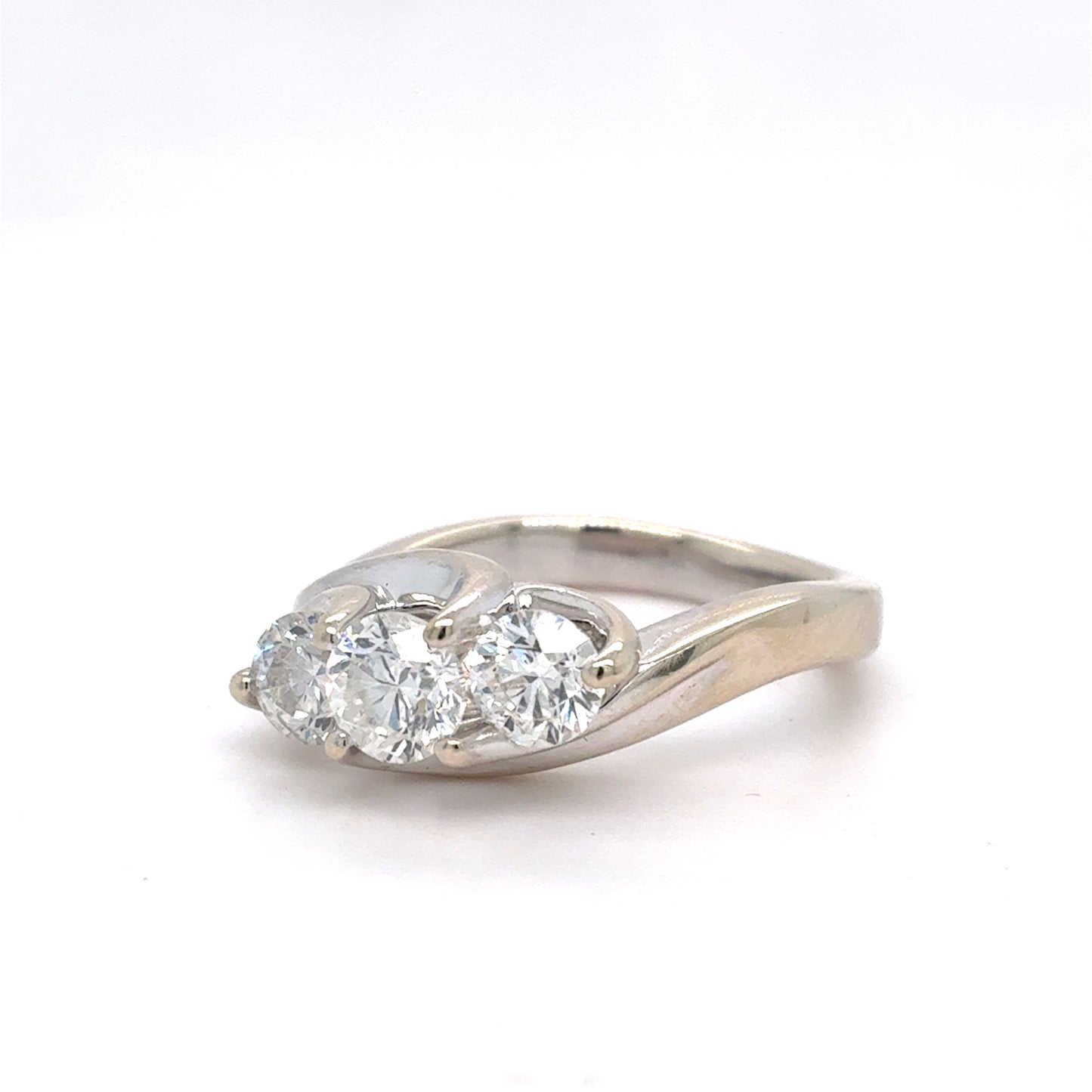 14K White Gold Natural Diamond Three-Stone Ring | Round 1.36 TCW, G-H SI1-SI2, Size 7