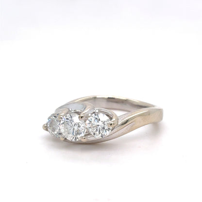 14K White Gold Natural Diamond Three-Stone Ring | Round 1.36 TCW, G-H SI1-SI2, Size 7