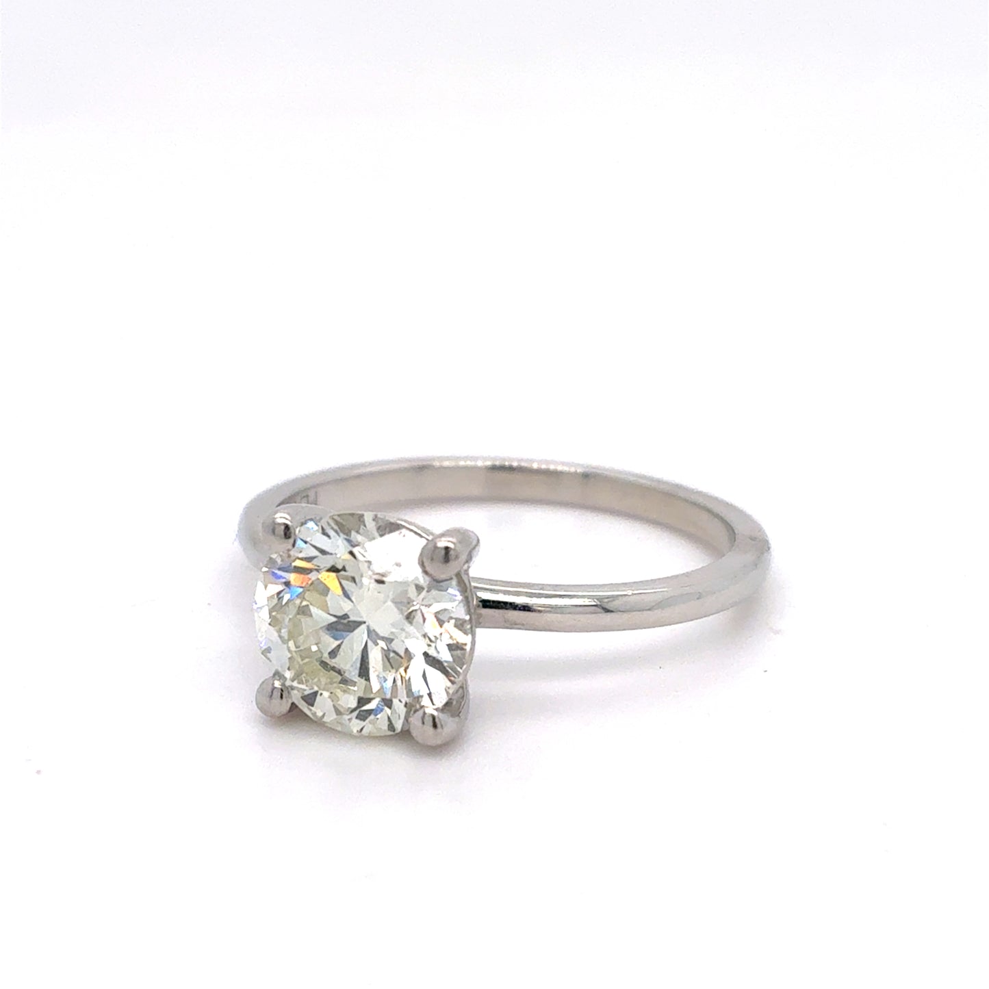 Platinum Natural Diamond Solitaire Ring | Round 1.90 CTW, J VS1, Size 6.5