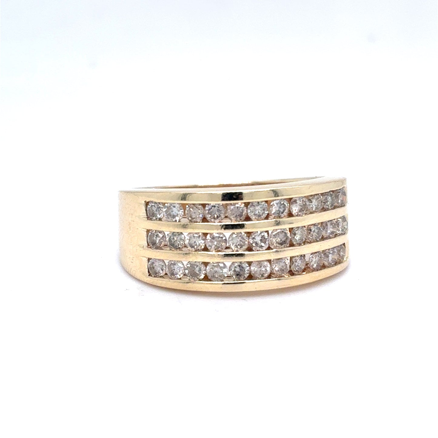 10K Yellow Gold Three-Row Channel-Set Diamond Band | Round Brilliant 0.69 TCW, J I2, Size 6.75