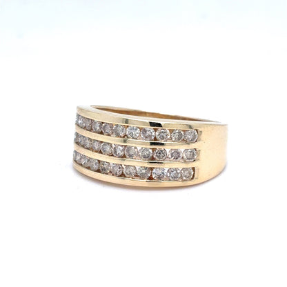 10K Yellow Gold Three-Row Channel-Set Diamond Band | Round Brilliant 0.69 TCW, J I2, Size 6.75