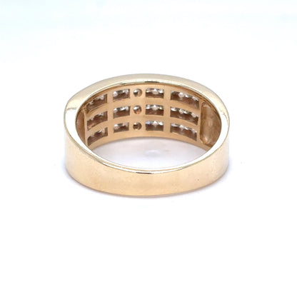 10K Yellow Gold Three-Row Channel-Set Diamond Band | Round Brilliant 0.69 TCW, J I2, Size 6.75