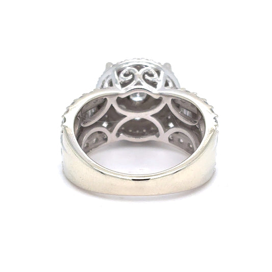 10K White Gold Natural Diamond Cluster Halo Ring | Round Brilliant, Baguette & Single Cut 2.07 TCW, H-I I1-I2, Size 7