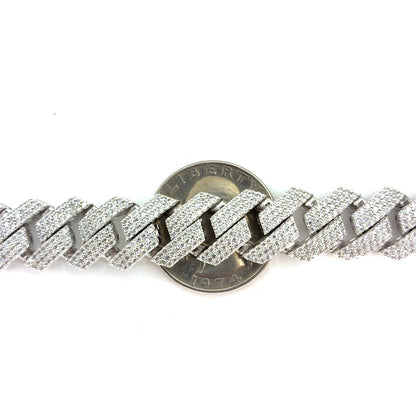 925 Sterling Silver CZ Monaco Chain Necklace | 22 Inches, 13.5mm, 75.40 grams