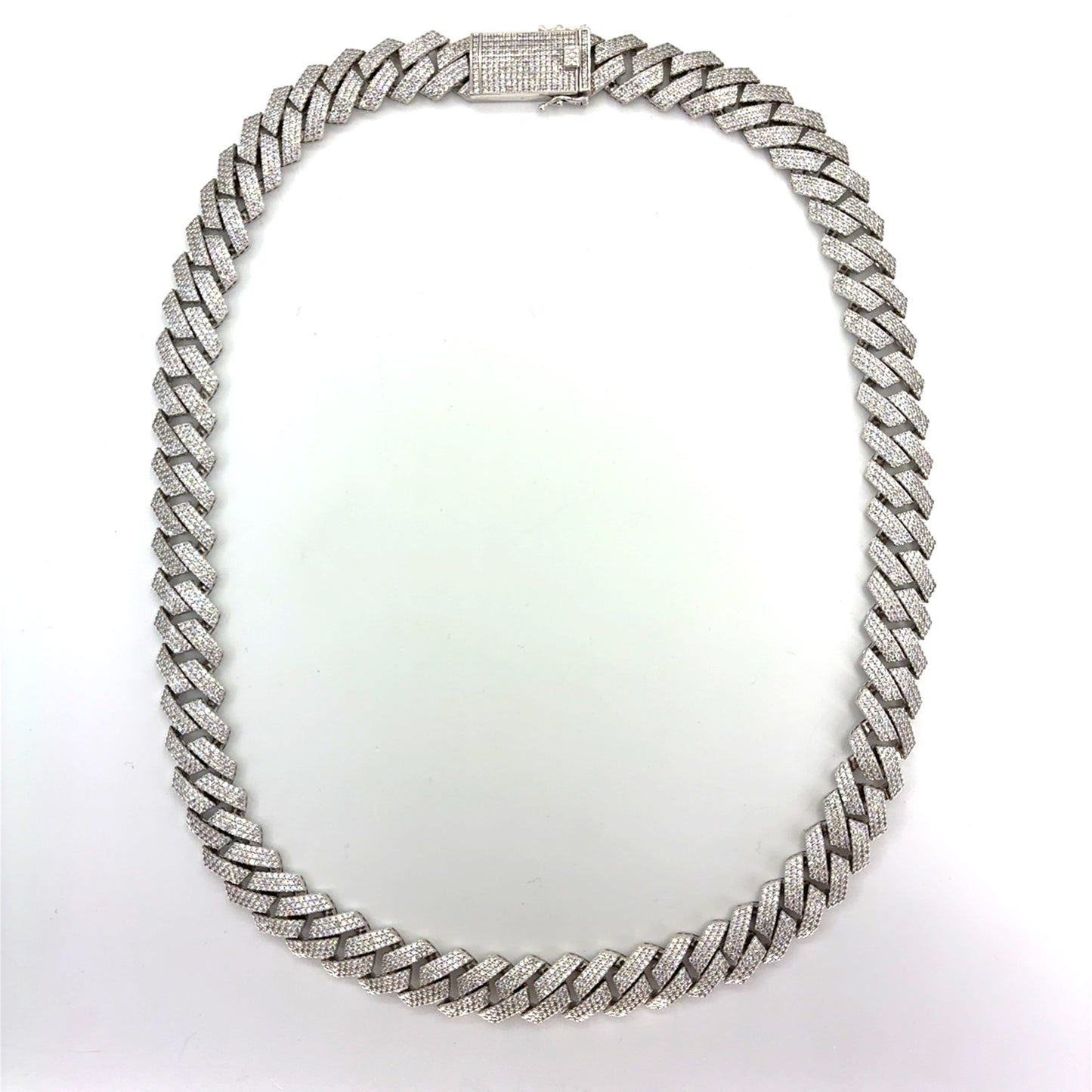 925 Sterling Silver CZ Monaco Chain Necklace | 22 Inches, 13.5mm, 75.40 grams