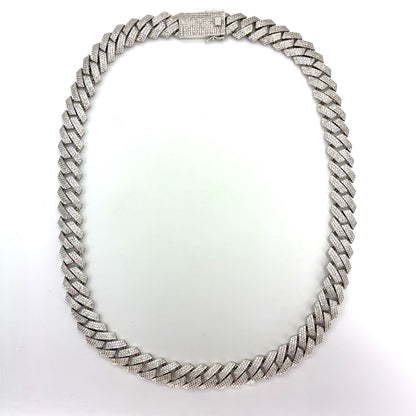 925 Sterling Silver CZ Monaco Chain Necklace | 22 Inches, 13.5mm, 75.40 grams