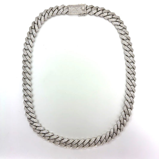 925 Sterling Silver CZ Monaco Chain Necklace | 22 Inches, 13.5mm, 75.40 grams