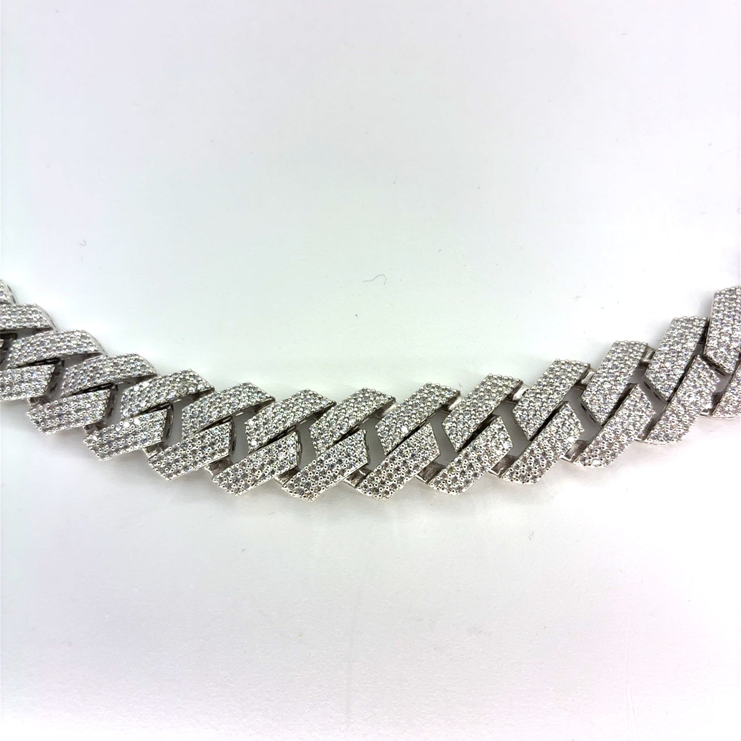 925 Sterling Silver CZ Monaco Chain Necklace | 22 Inches, 13.5mm, 75.40 grams
