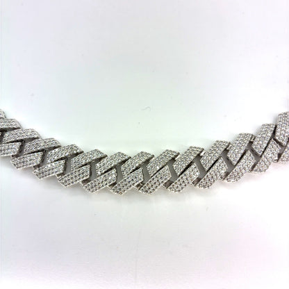 925 Sterling Silver CZ Monaco Chain Necklace | 22 Inches, 13.5mm, 75.40 grams