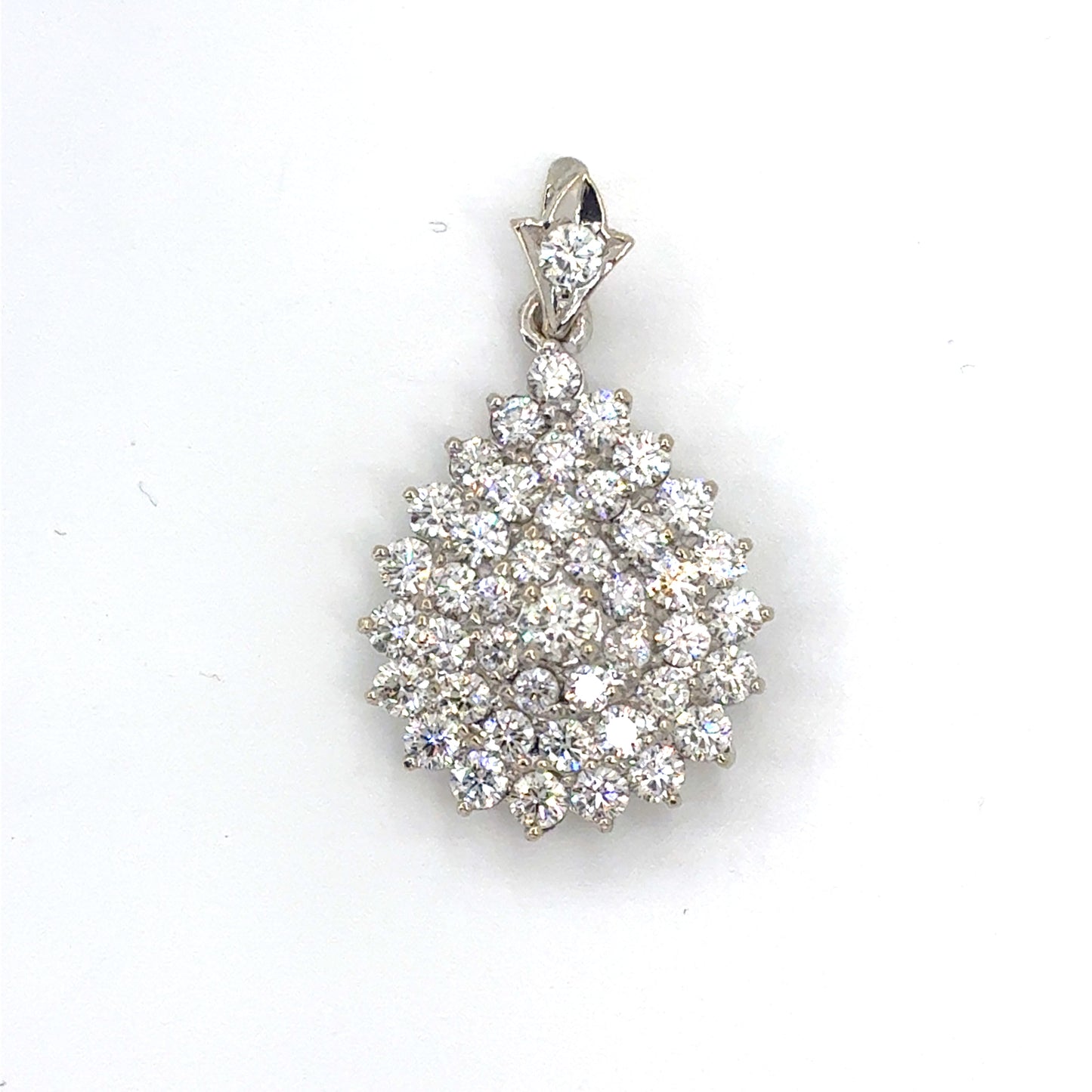 18K White Gold Natural Diamond Pear-Shaped Cluster Pendant | Round Brilliant 4.03 TCW, H VS1
