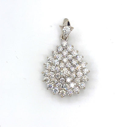 18K White Gold Natural Diamond Pear-Shaped Cluster Pendant | Round Brilliant 4.03 TCW, H VS1