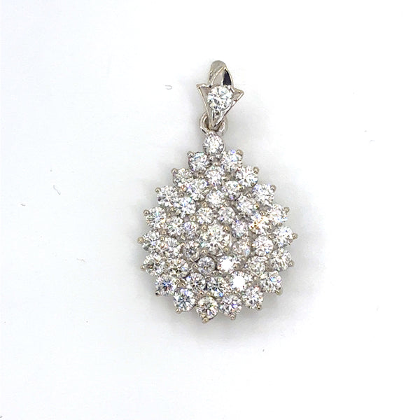 18K White Gold Natural Diamond Pear-Shaped Cluster Pendant | Round Brilliant 4.03 TCW, H VS1