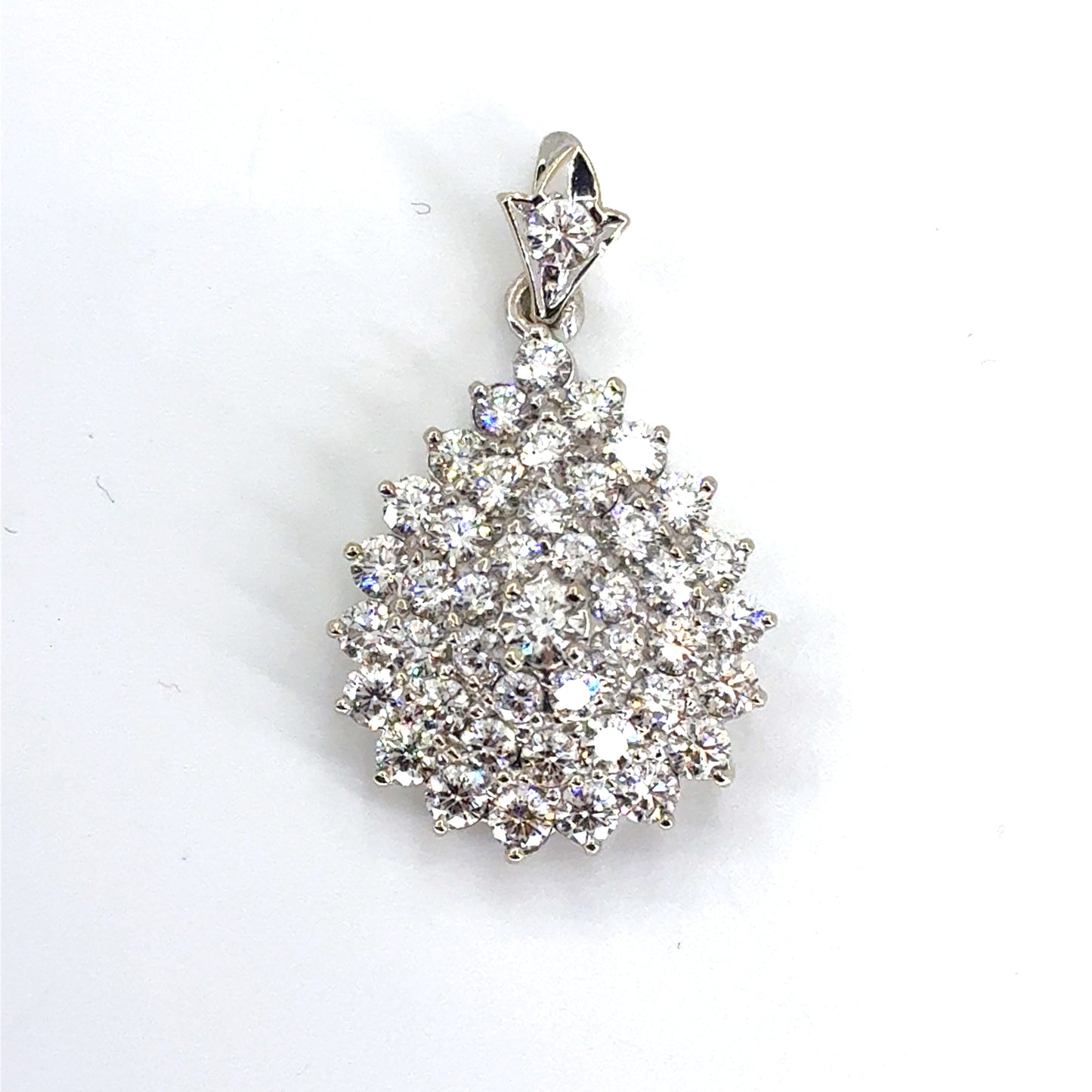 18K White Gold Natural Diamond Pear-Shaped Cluster Pendant | Round Brilliant 4.03 TCW, H VS1