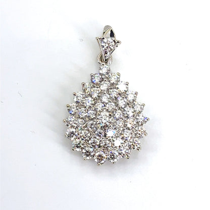 18K White Gold Natural Diamond Pear-Shaped Cluster Pendant | Round Brilliant 4.03 TCW, H VS1