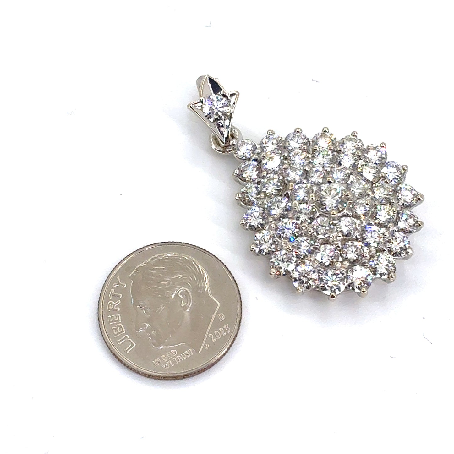 18K White Gold Natural Diamond Pear-Shaped Cluster Pendant | Round Brilliant 4.03 TCW, H VS1