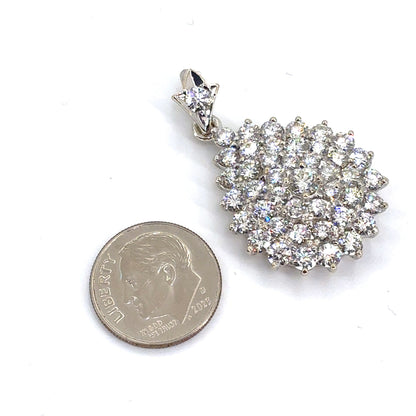 18K White Gold Natural Diamond Pear-Shaped Cluster Pendant | Round Brilliant 4.03 TCW, H VS1