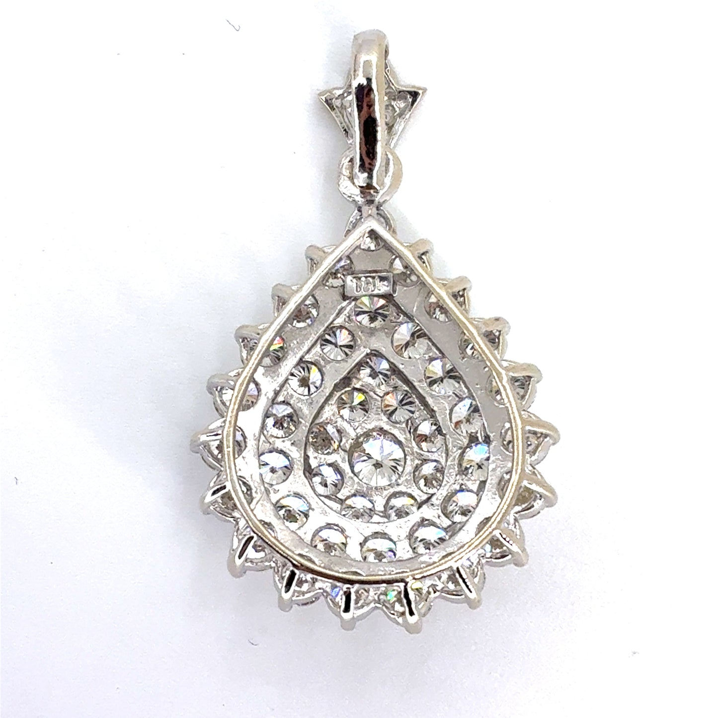 18K White Gold Natural Diamond Pear-Shaped Cluster Pendant | Round Brilliant 4.03 TCW, H VS1