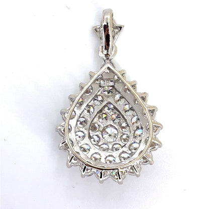 18K White Gold Natural Diamond Pear-Shaped Cluster Pendant | Round Brilliant 4.03 TCW, H VS1